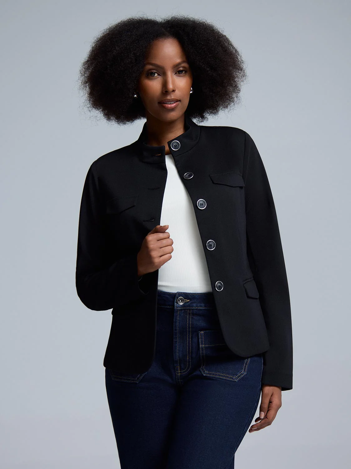 High Neck Button-Up Blazer - Image 6
