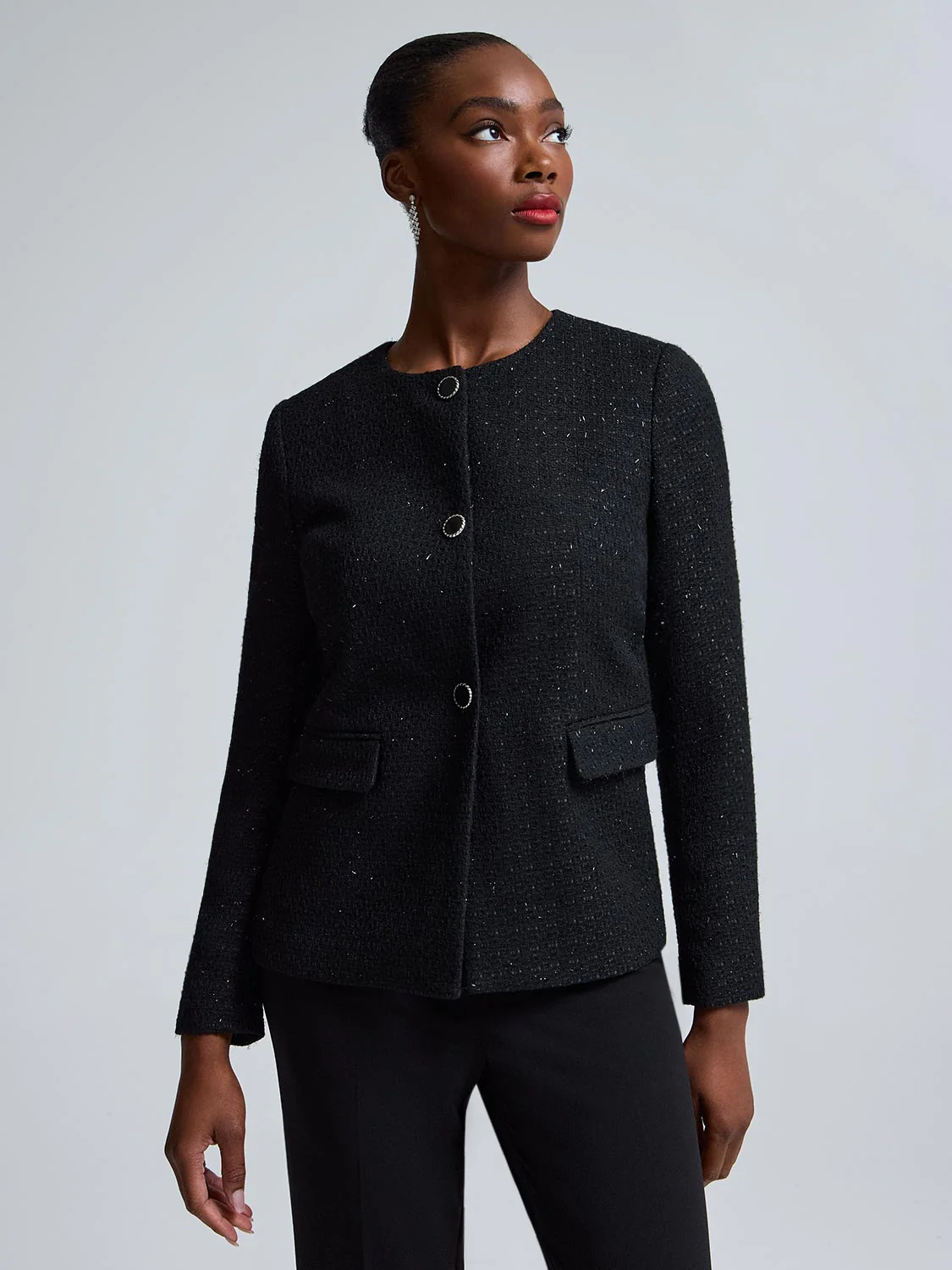Collarless Boucle Blazer - Image 3