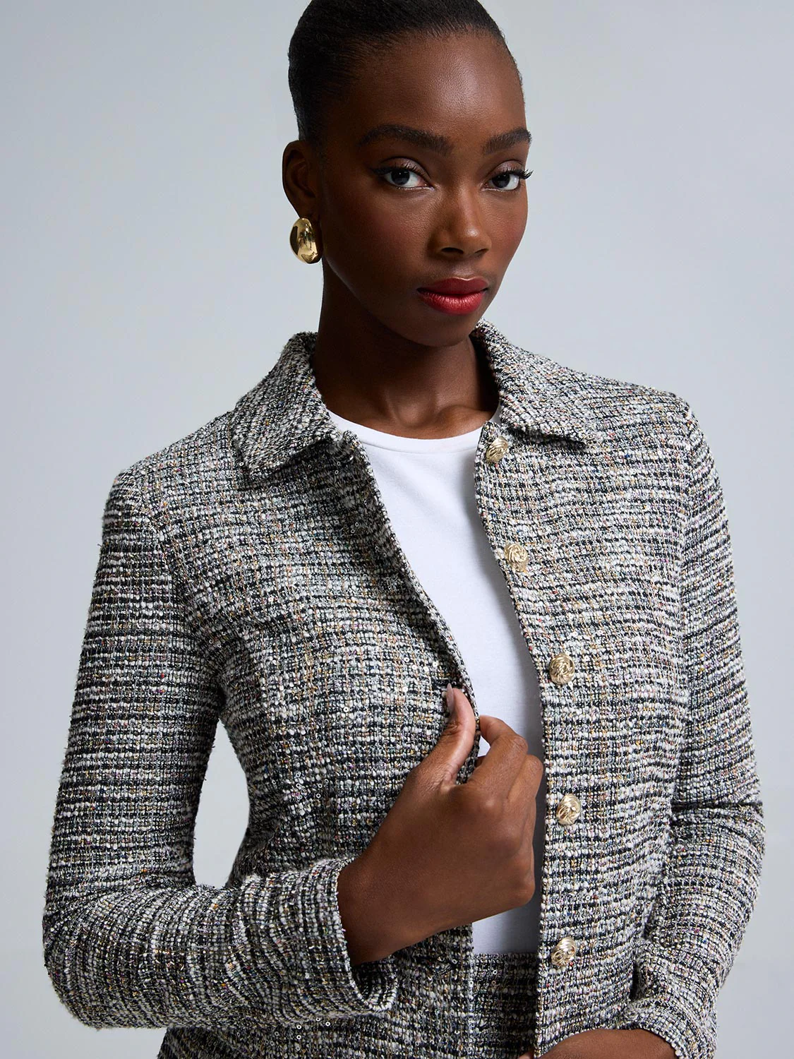 Sequin Boucle Cropped Blazer