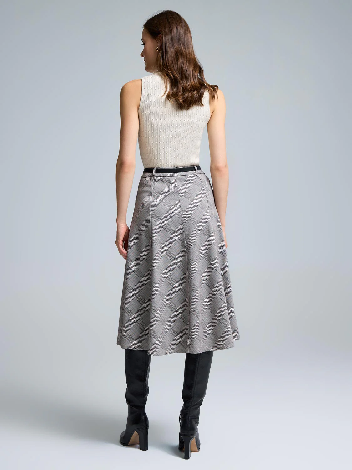 Belted Plaid Midi Skirt - Image 5