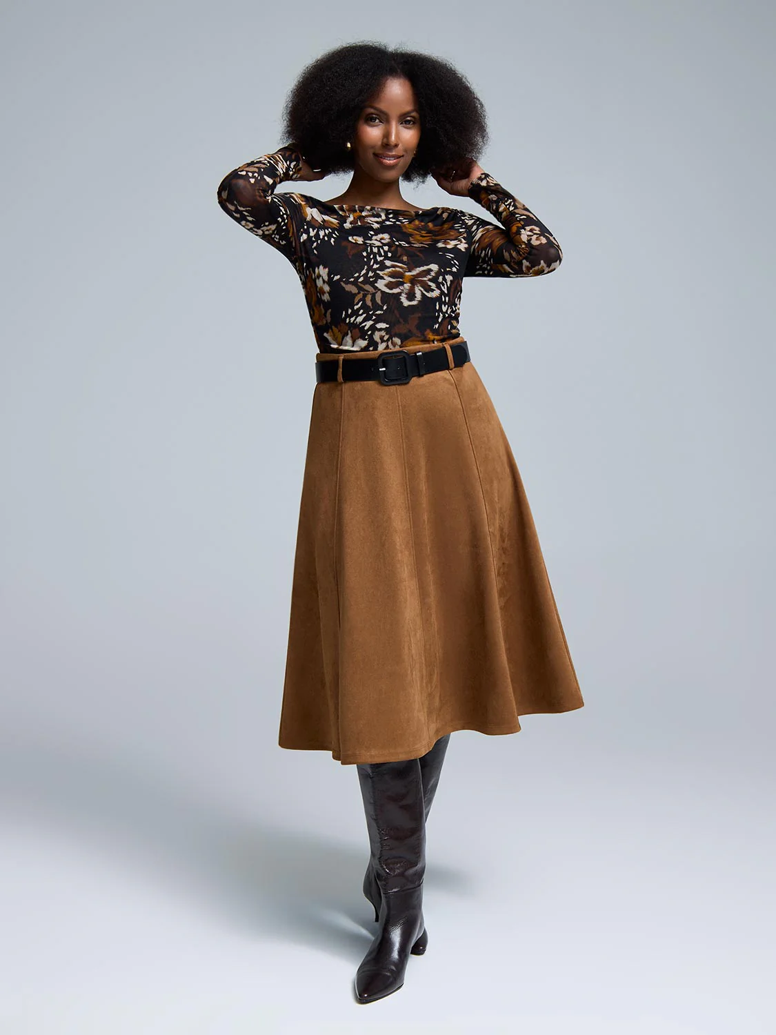Belted Faux Suede Skirt - Image 2