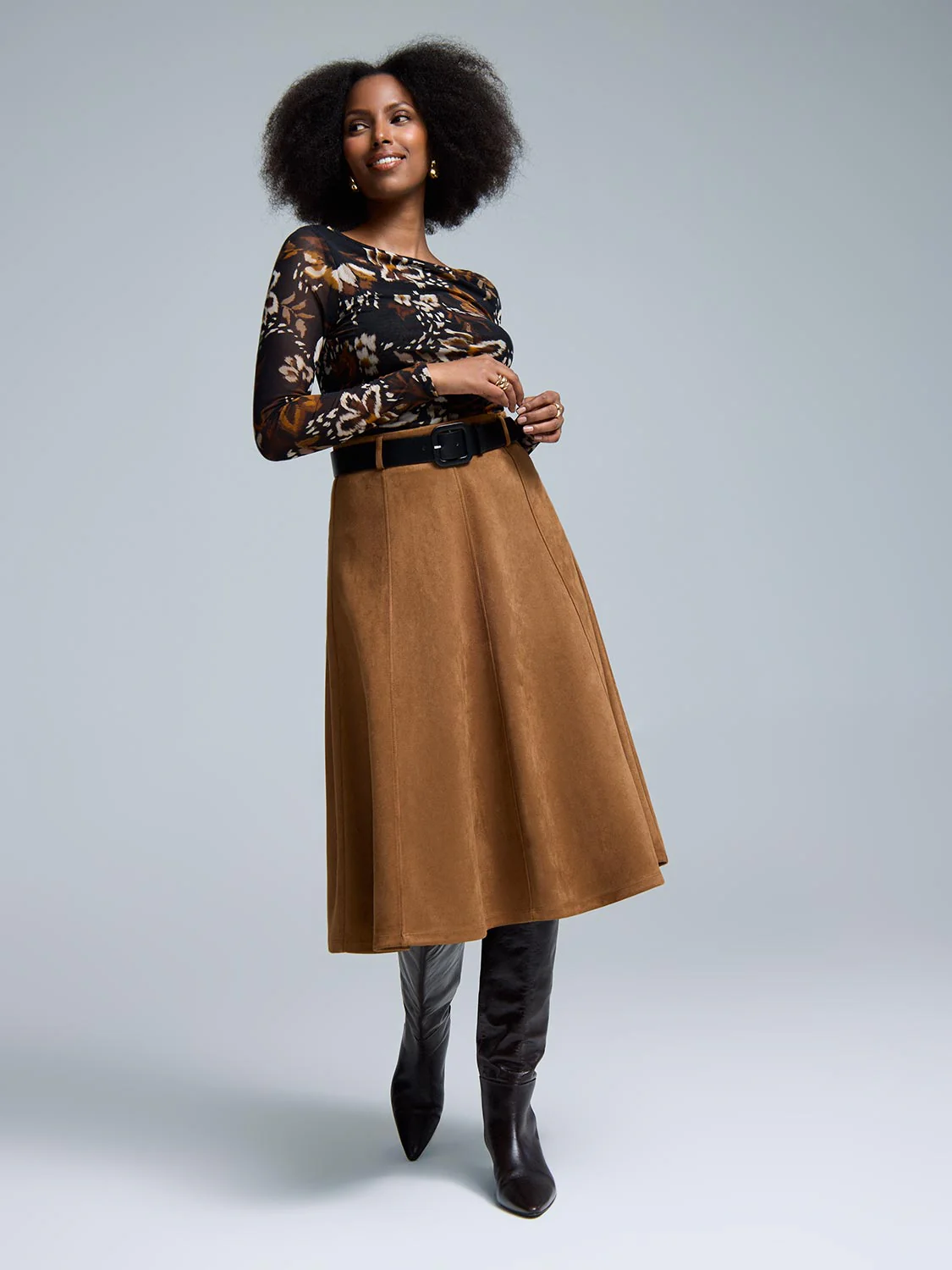 Belted Faux Suede Skirt - Image 3