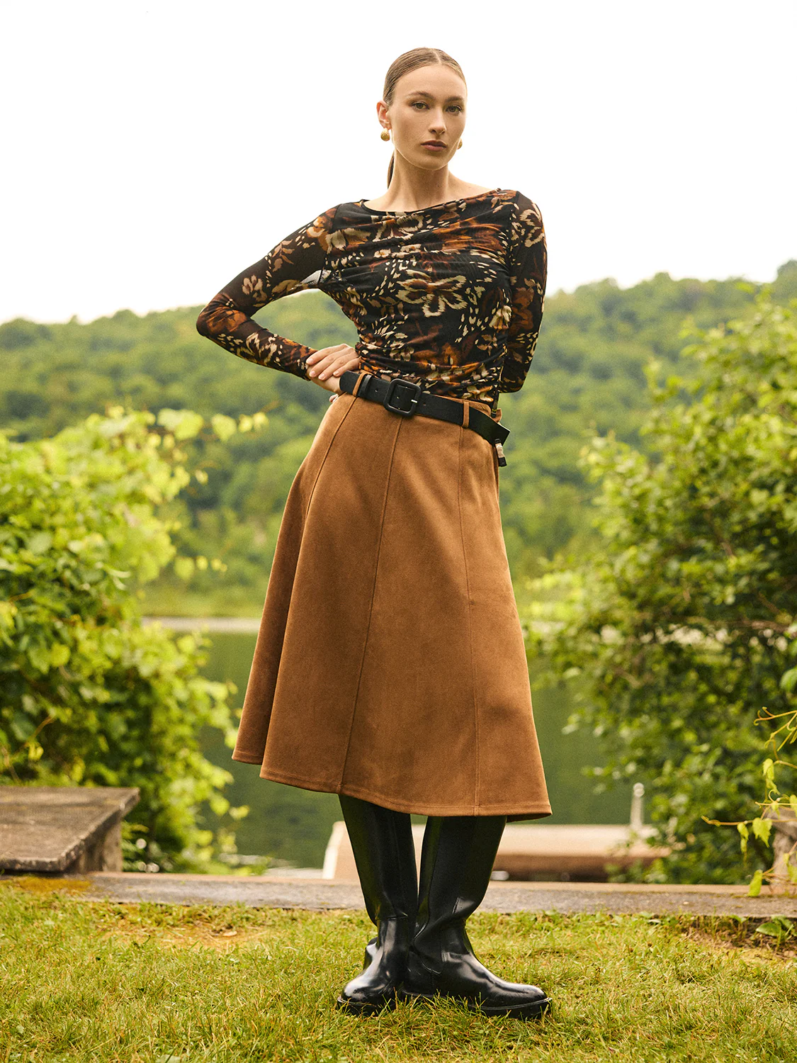 Belted Faux Suede Skirt - Image 5