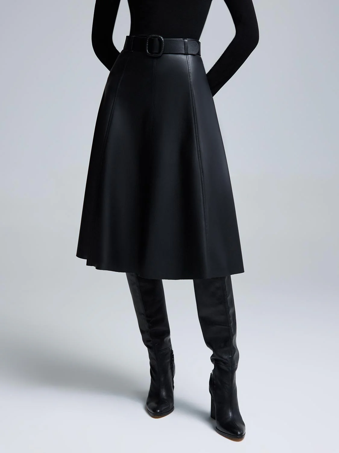 Belted Faux Leather Midi Skirt - Image 2
