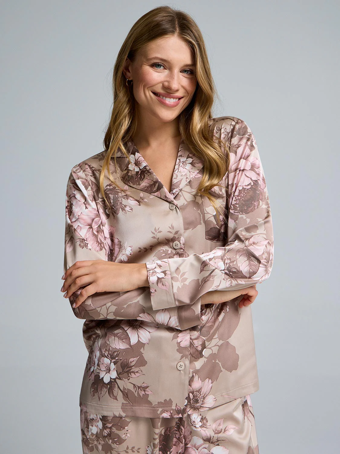 Floral Satin Button-Down Pajama Set - Image 3