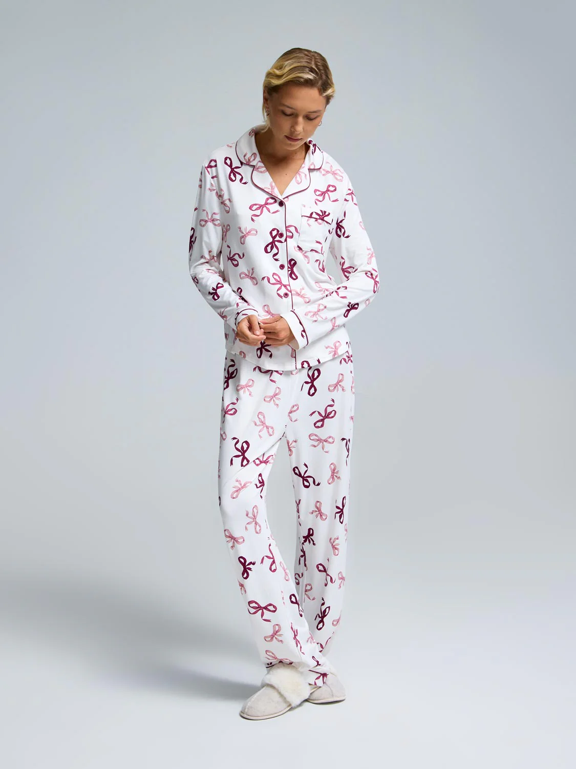 Bow Print Button-Down Pajama Set - Image 3