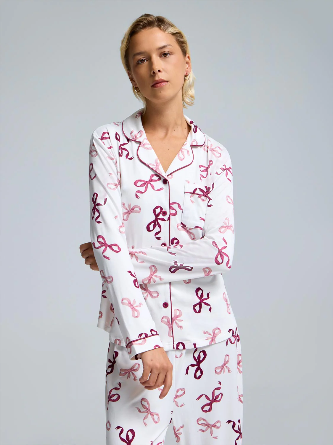 Bow Print Button-Down Pajama Set - Image 4