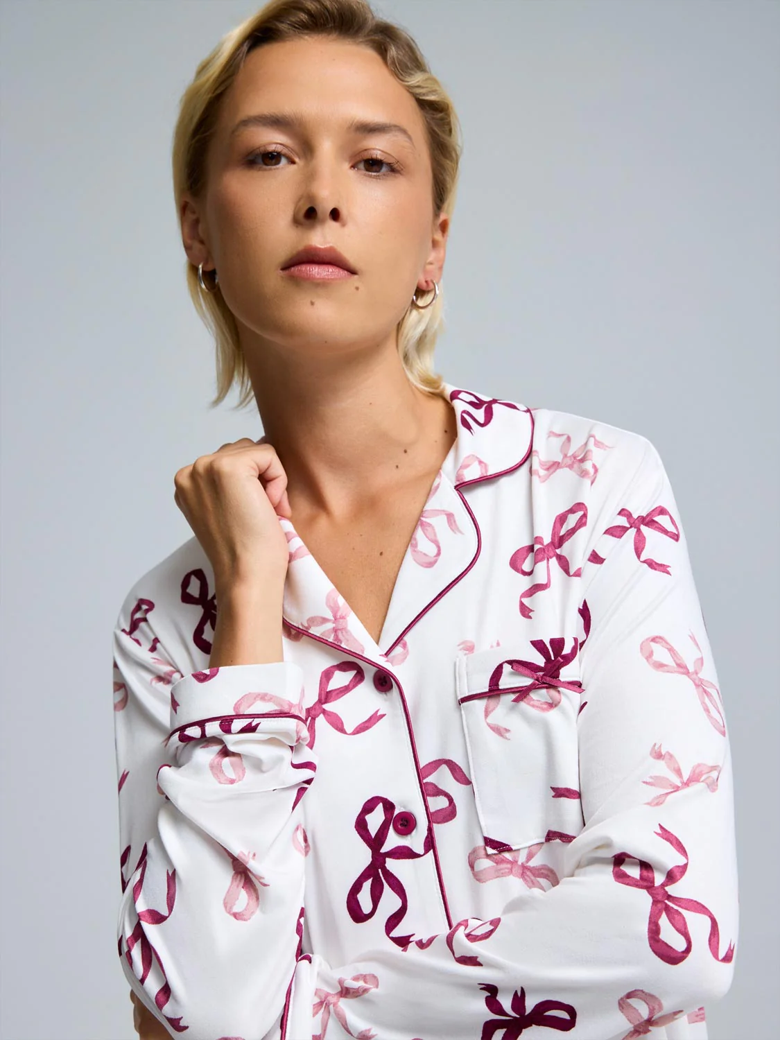 Bow Print Button-Down Pajama Set - Image 7