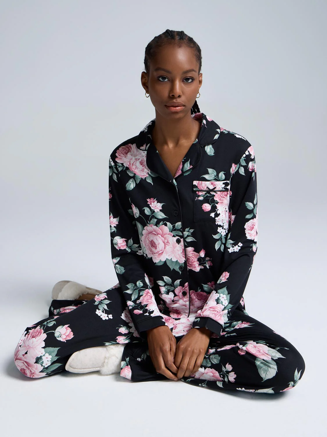 Floral Print Button-Down Pajama Set