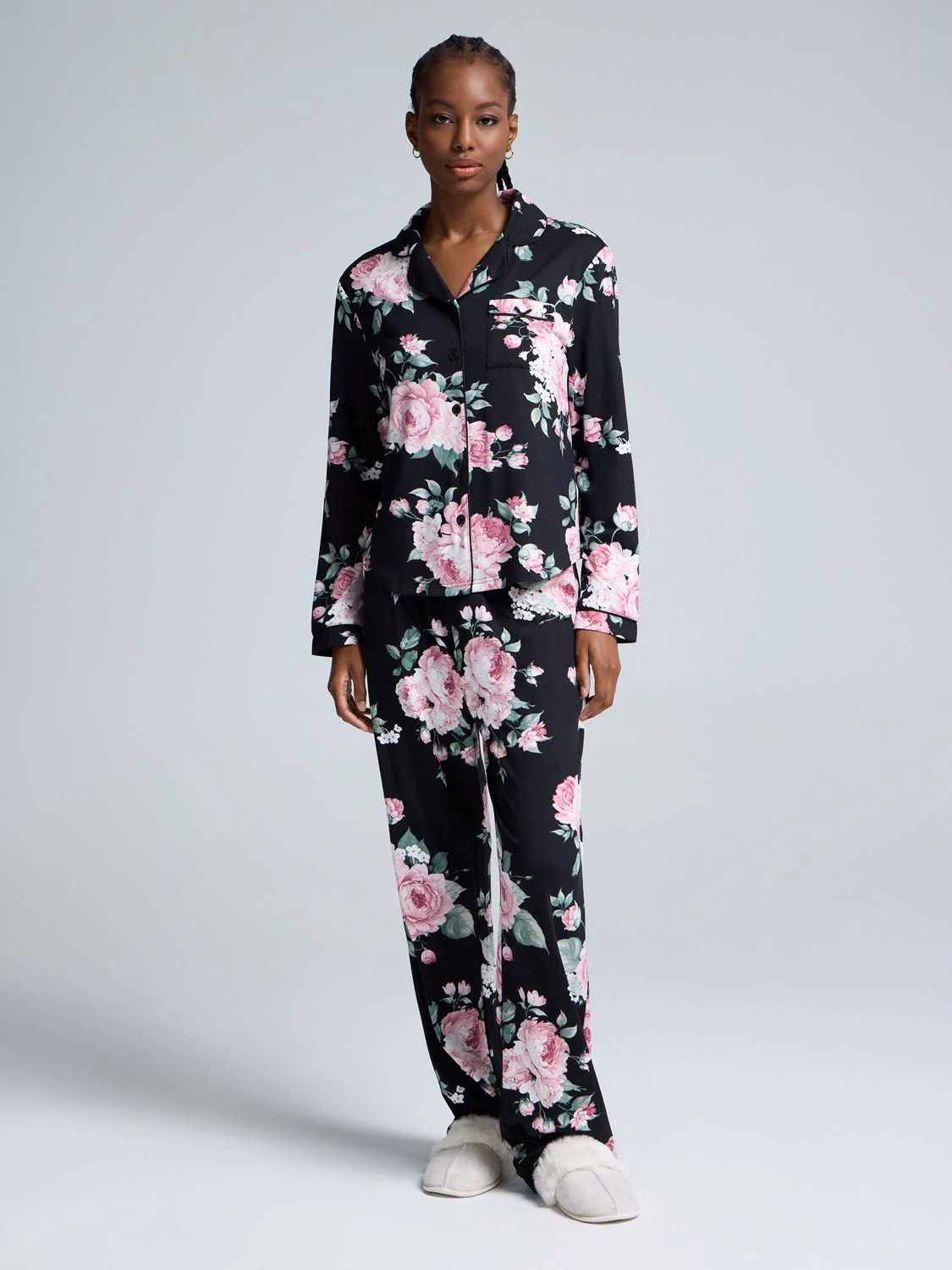 Floral Print Button-Down Pajama Set - Image 3