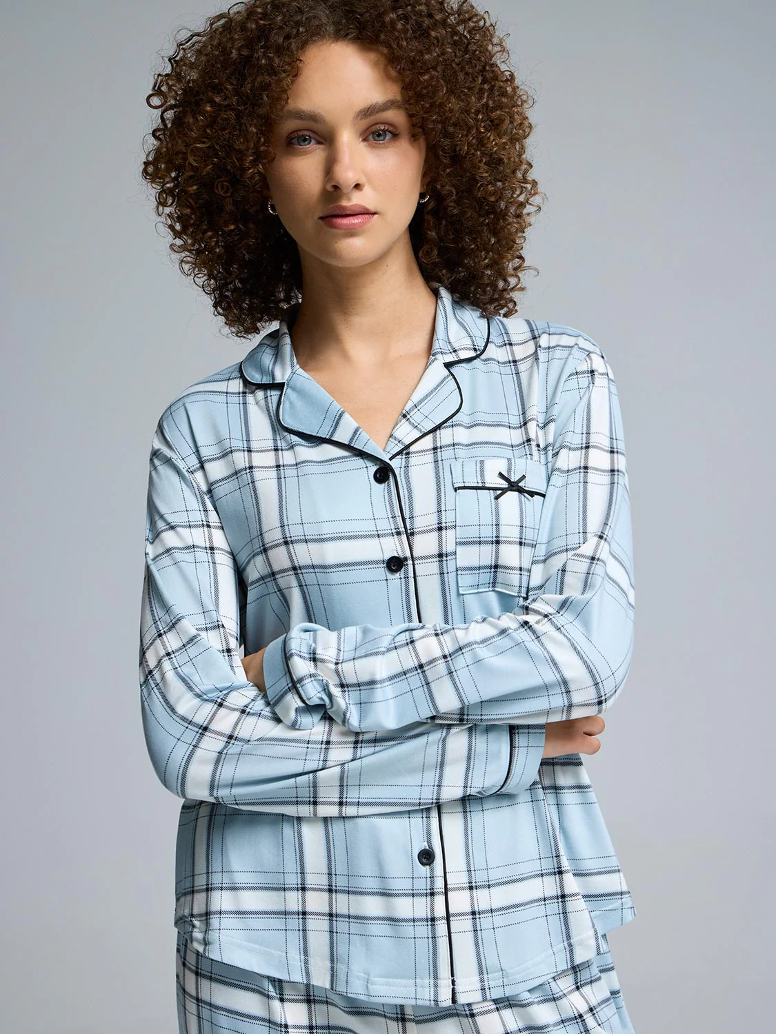 Plaid Print Button-Down Pajama Set - Image 2