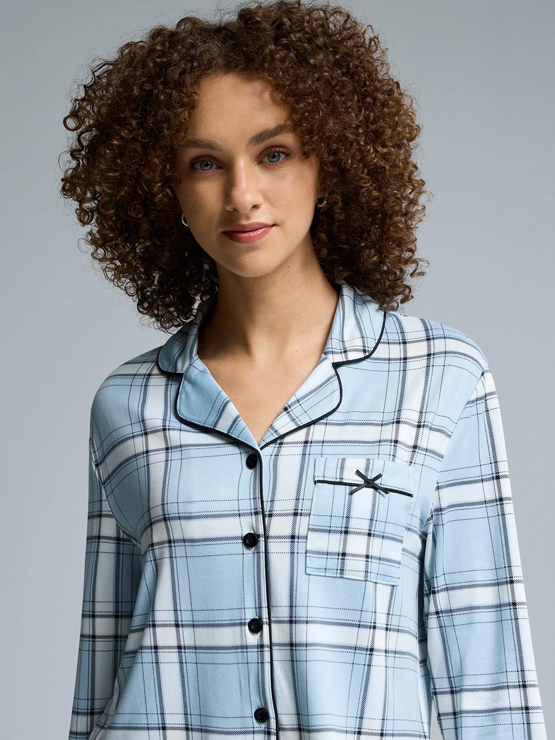 Plaid Print Button-Down Pajama Set - Image 3