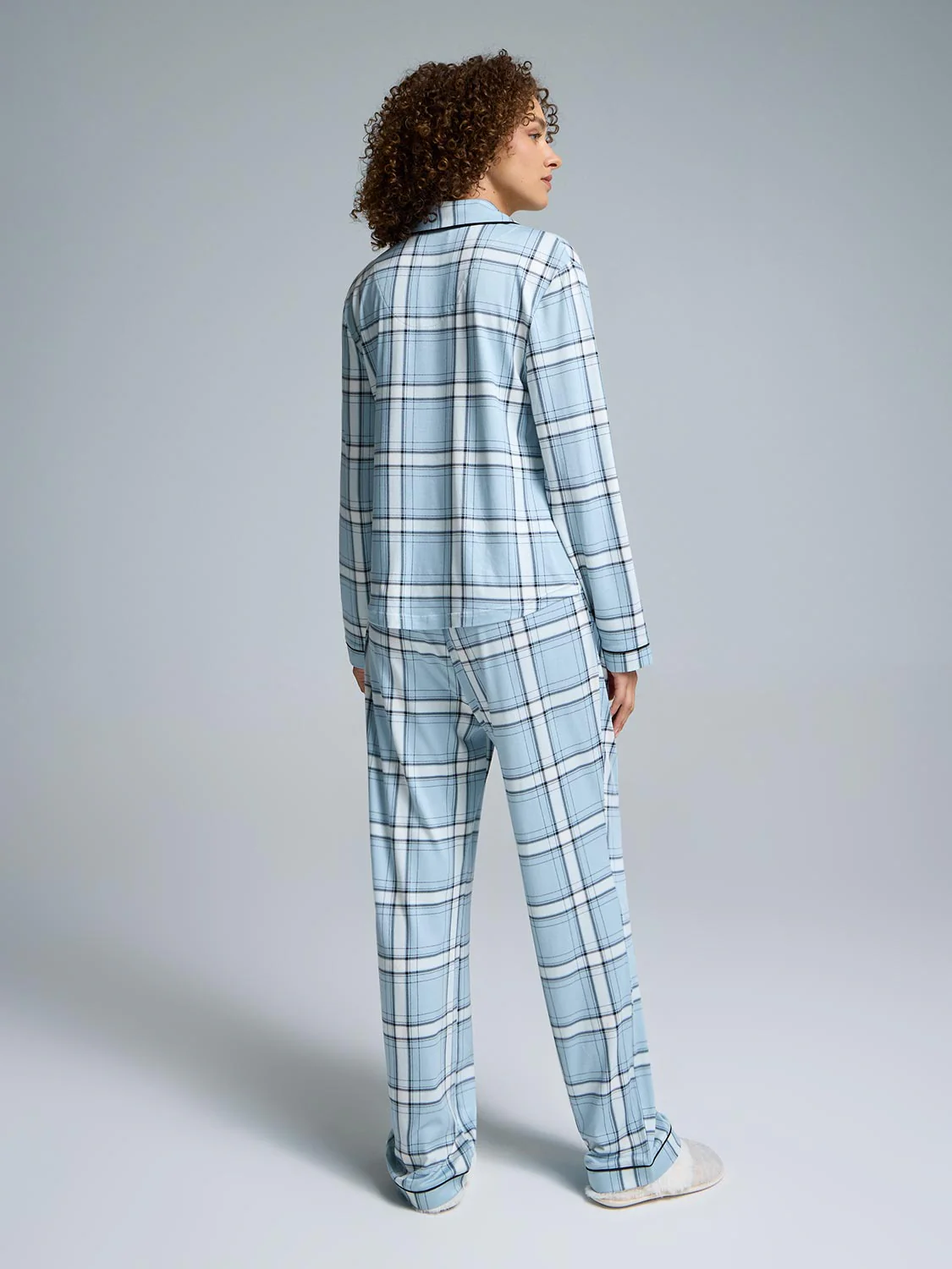 Plaid Print Button-Down Pajama Set - Image 4