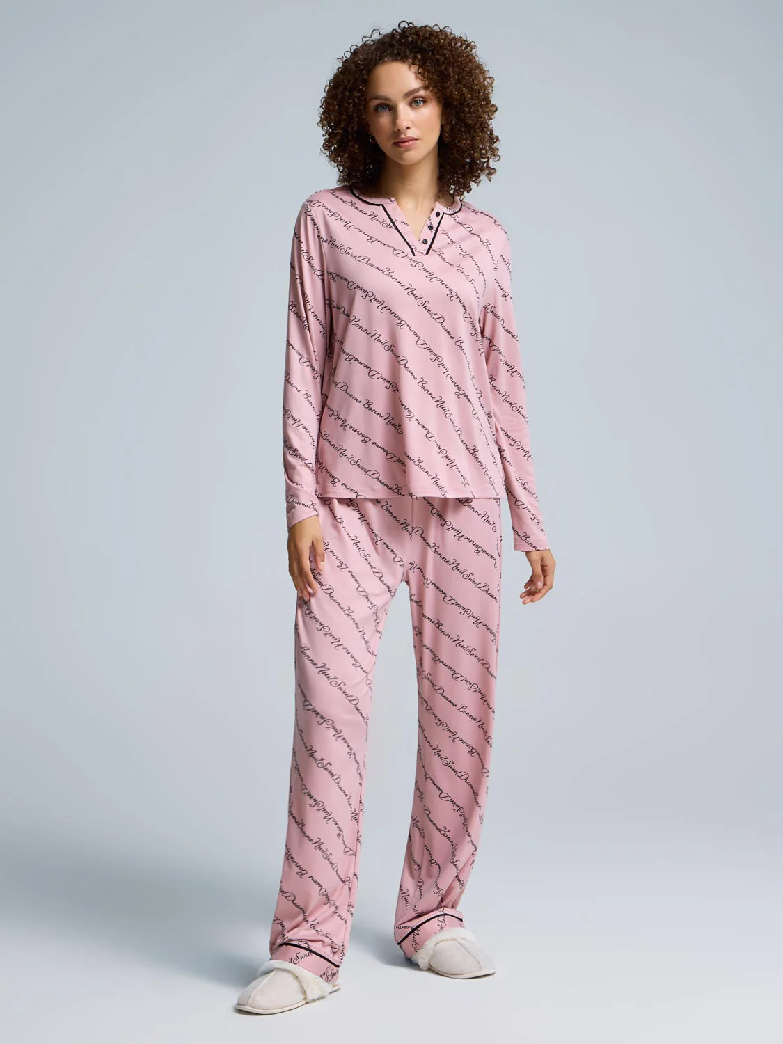 Printed Split Collar Pajama Set