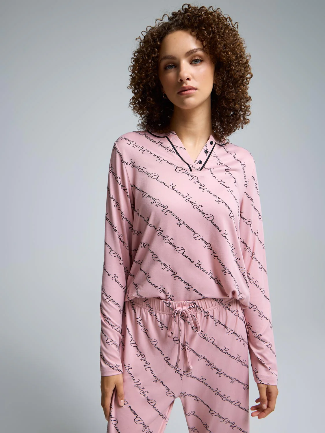 Printed Split Collar Pajama Set - Image 3