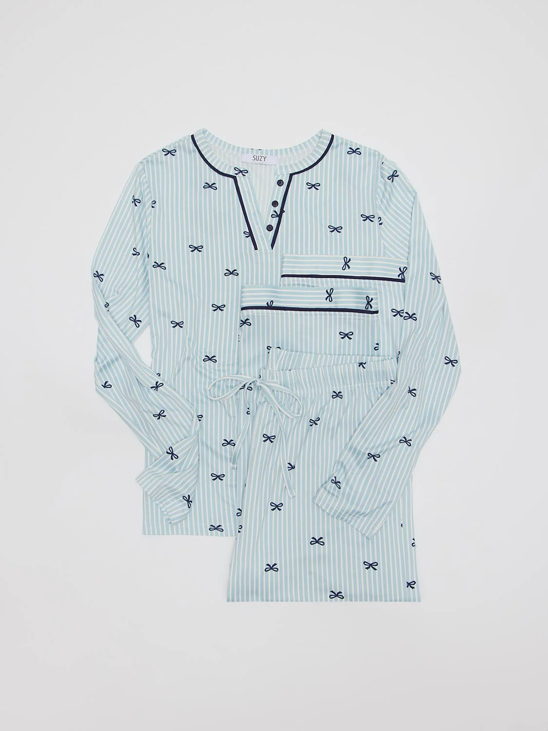Striped Bow Split Collar Pajama Set - Image 6