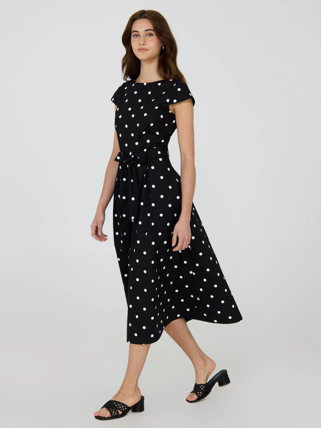 Dot Print Fit & Flare Cotton Midi Dress - Image 2