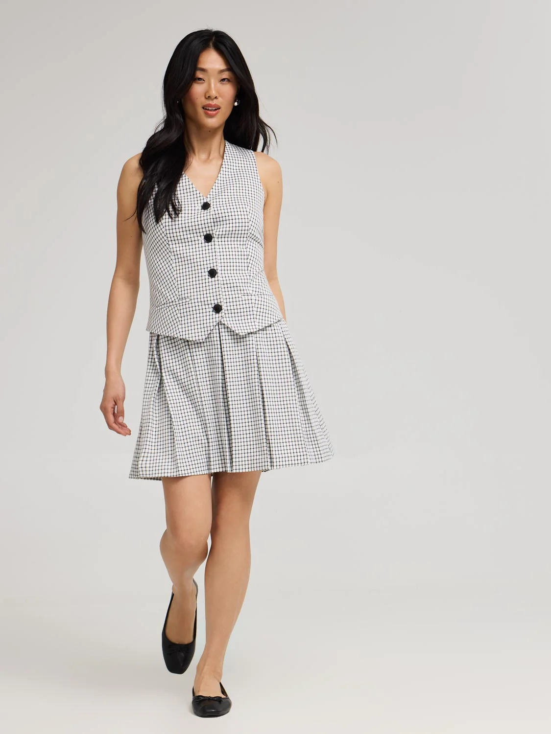 2-Fer Check Print Vest Dress - Image 4