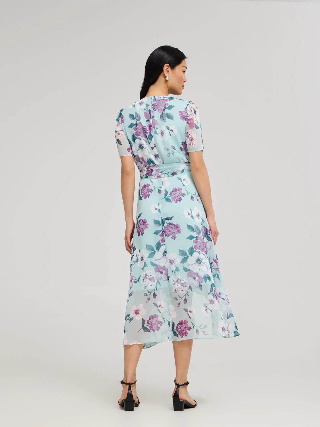 Floral Print Cross-Front High-Low Midi Dress - Image 2