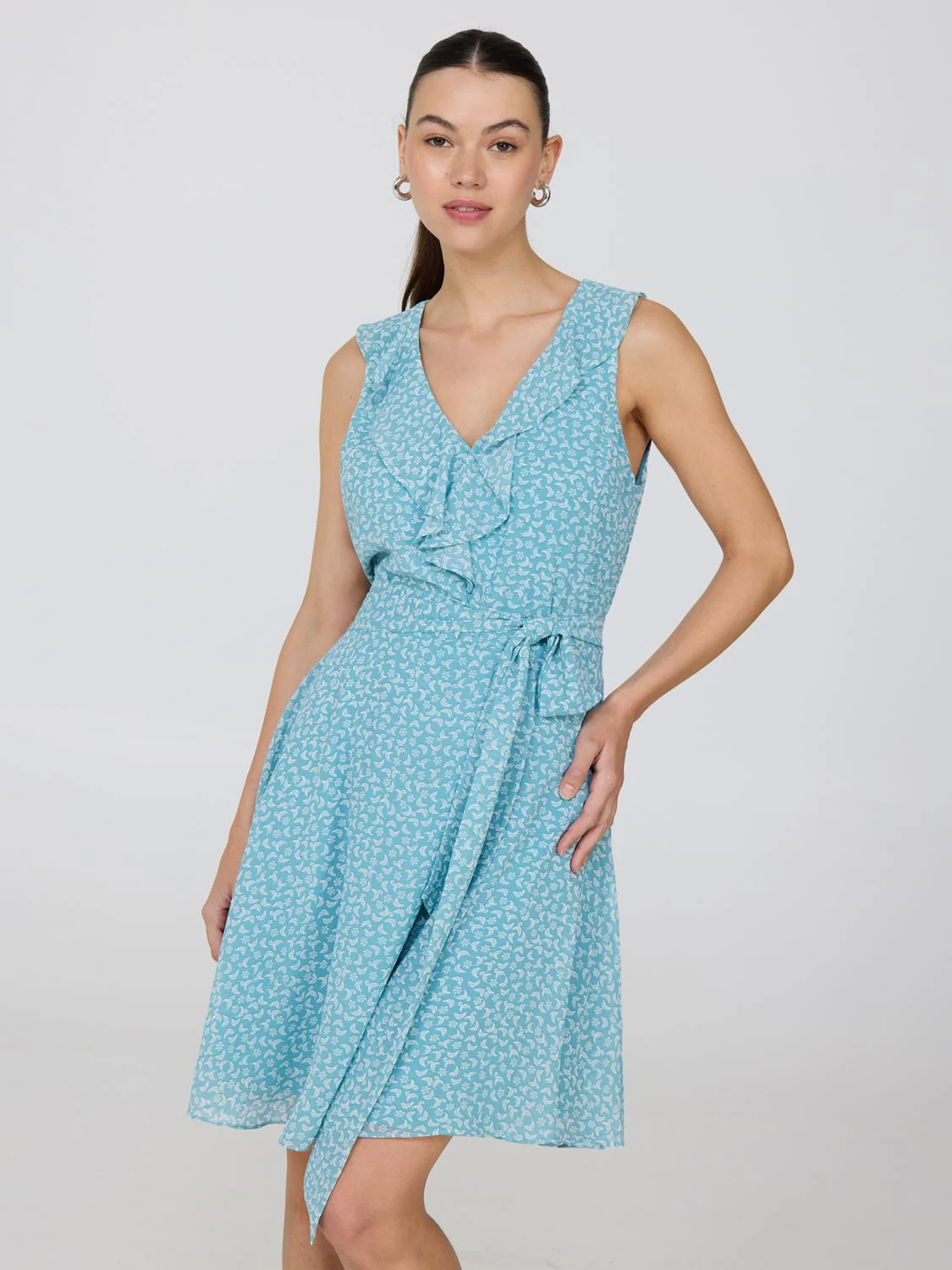 Floral Ruffle V-Neck Chiffon Mini Dress