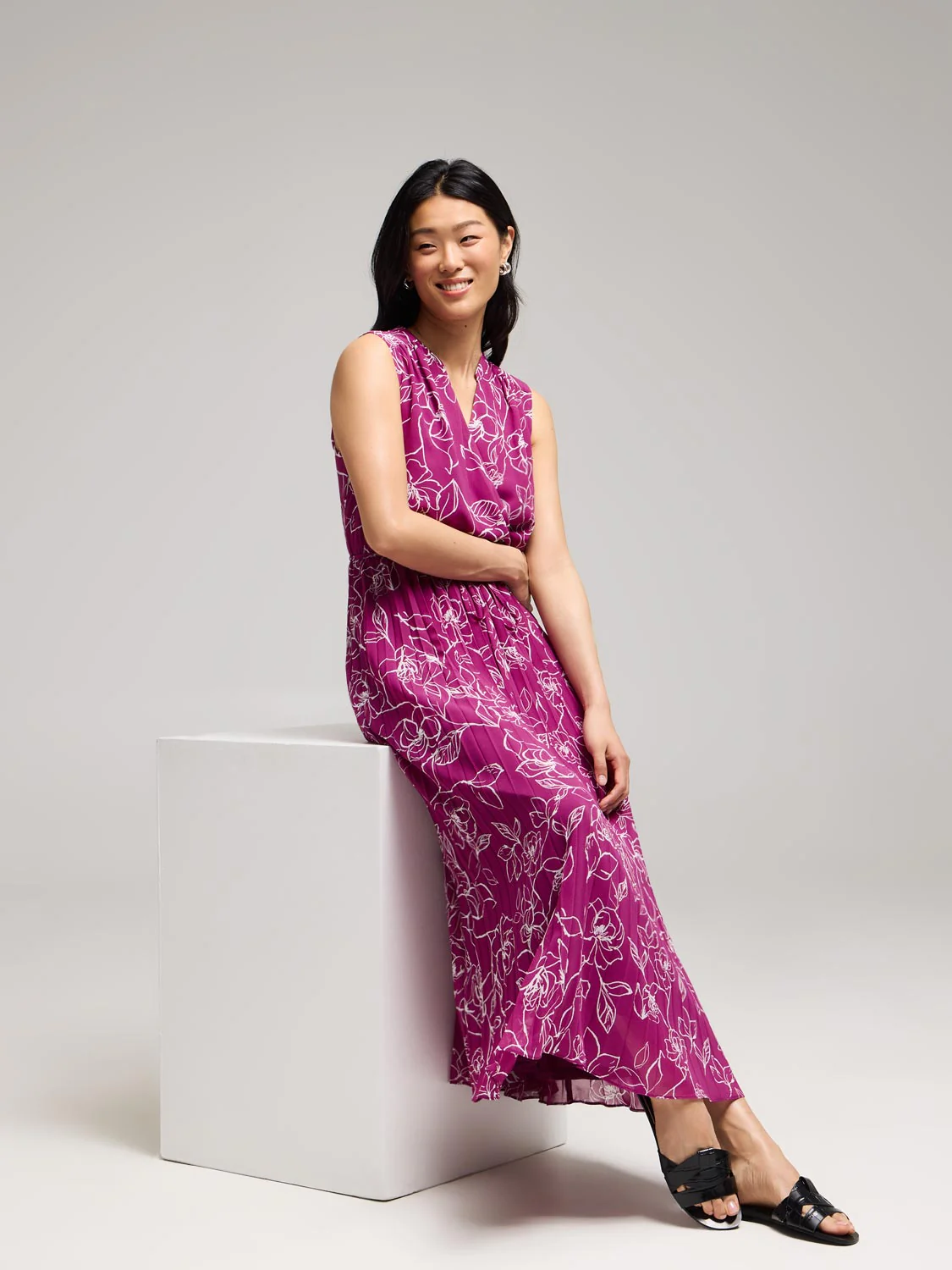 Floral Chiffon Cross-Front Midi Dress - Image 3