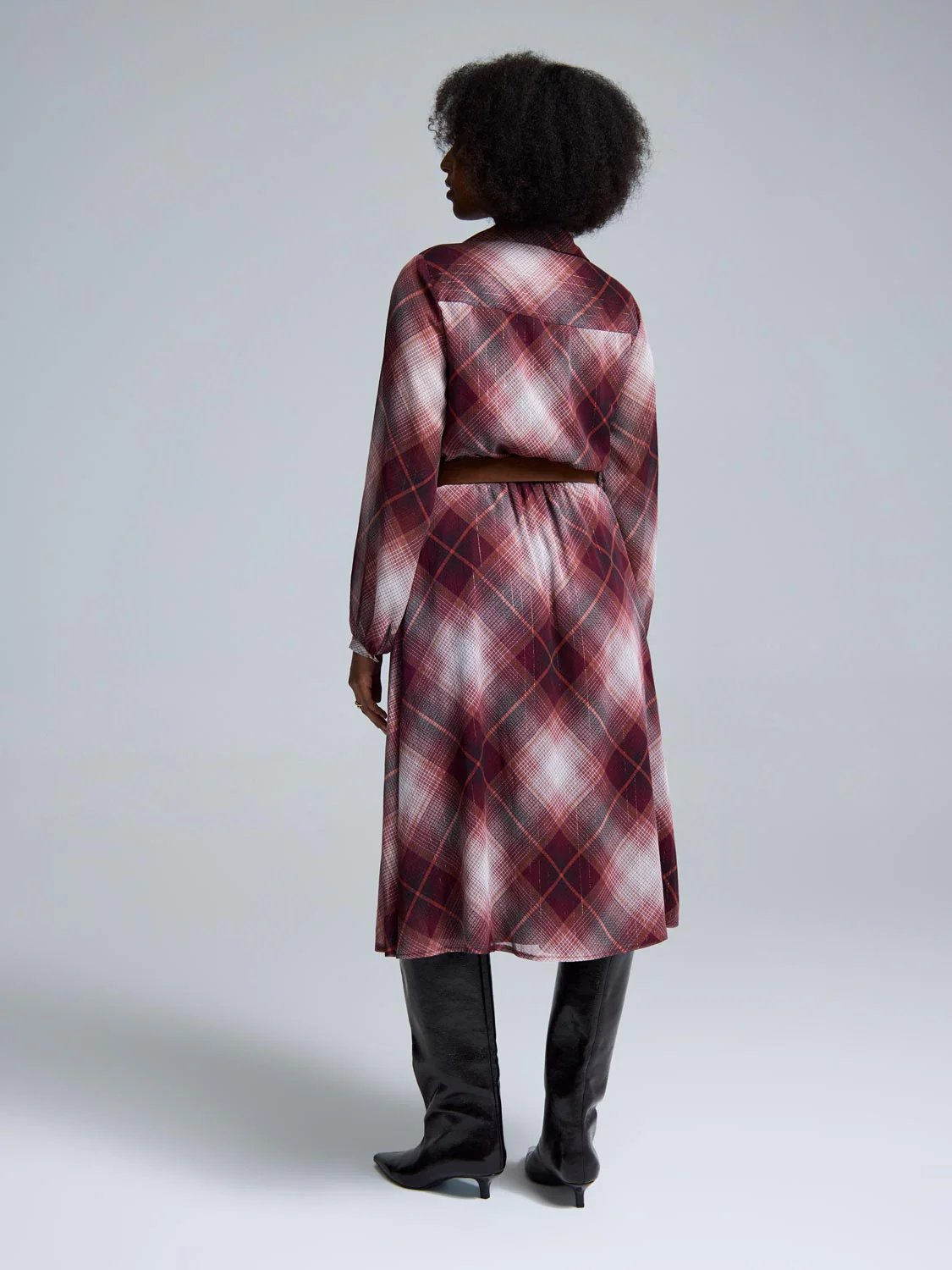 Metallic Plaid Midi Shirt Dress - Image 2