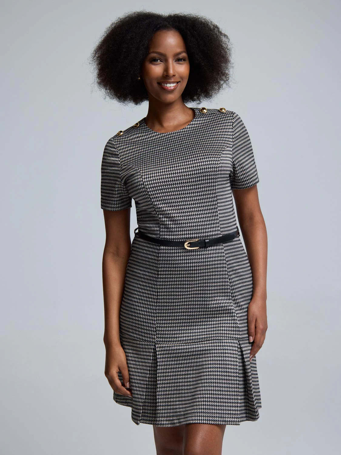 Belted Mini Check Dress - Image 2