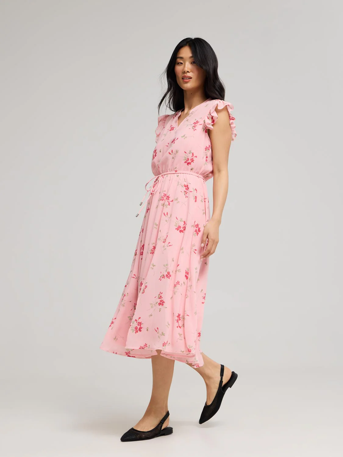 Sleeveless Floral Print Chiffon Midi Dress - Image 3