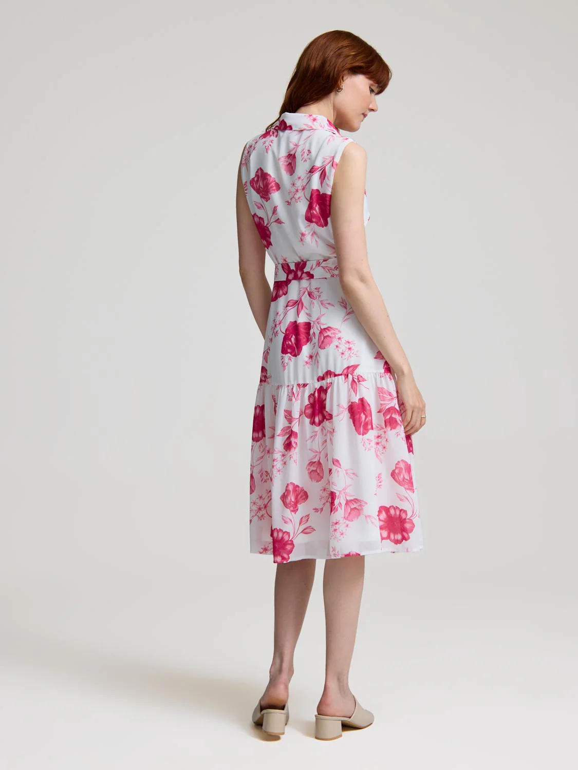 Sleeveless Floral Button-Front Chiffon Dress - Image 2