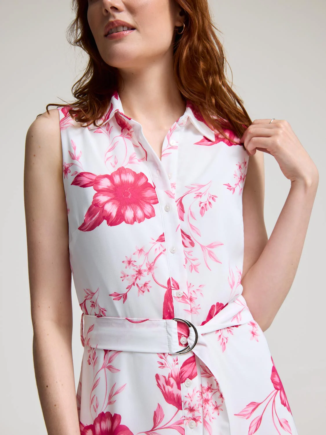 Sleeveless Floral Button-Front Chiffon Dress - Image 4
