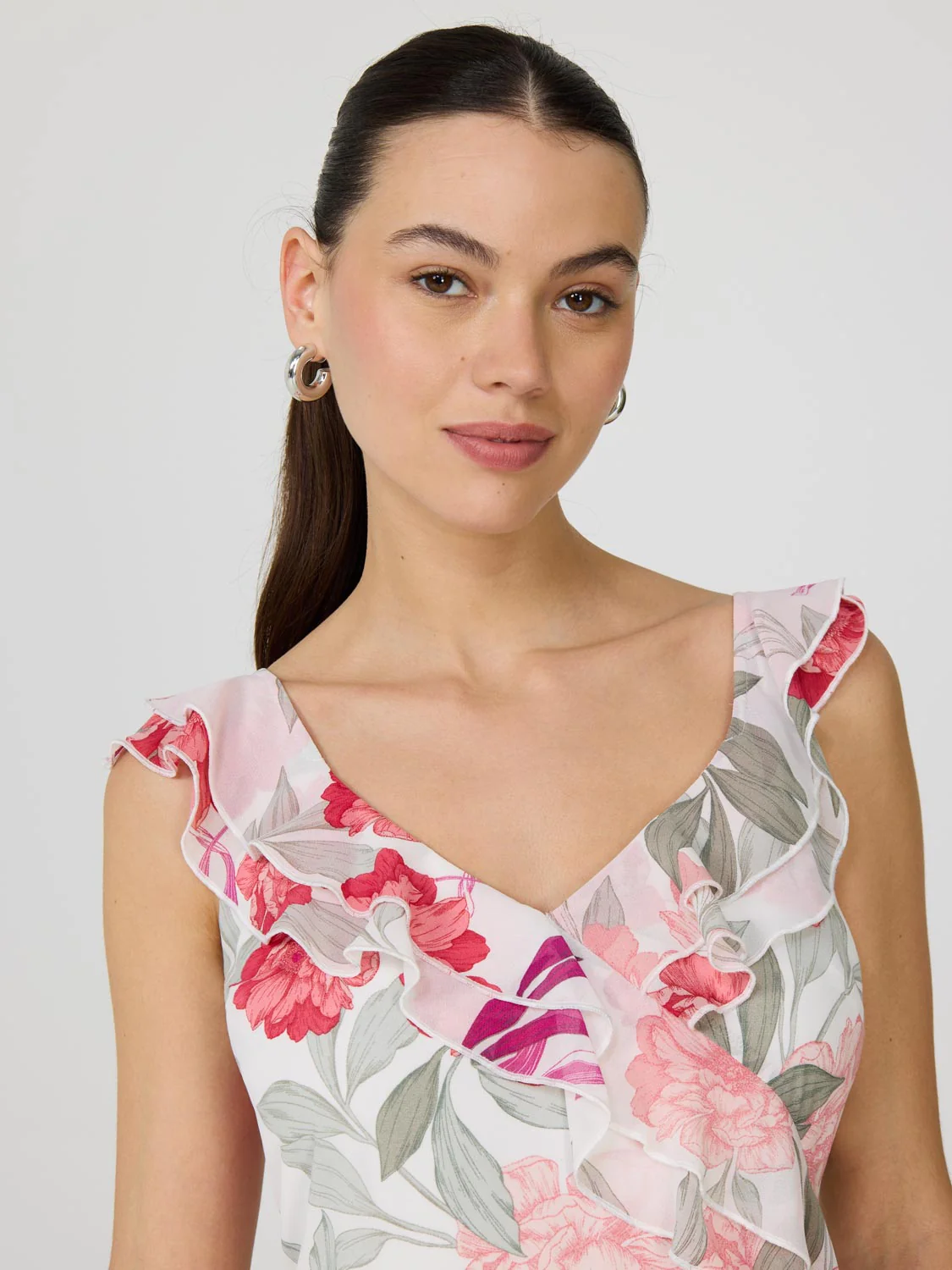 Floral High-Low Ruffle Chiffon Dress - Image 3