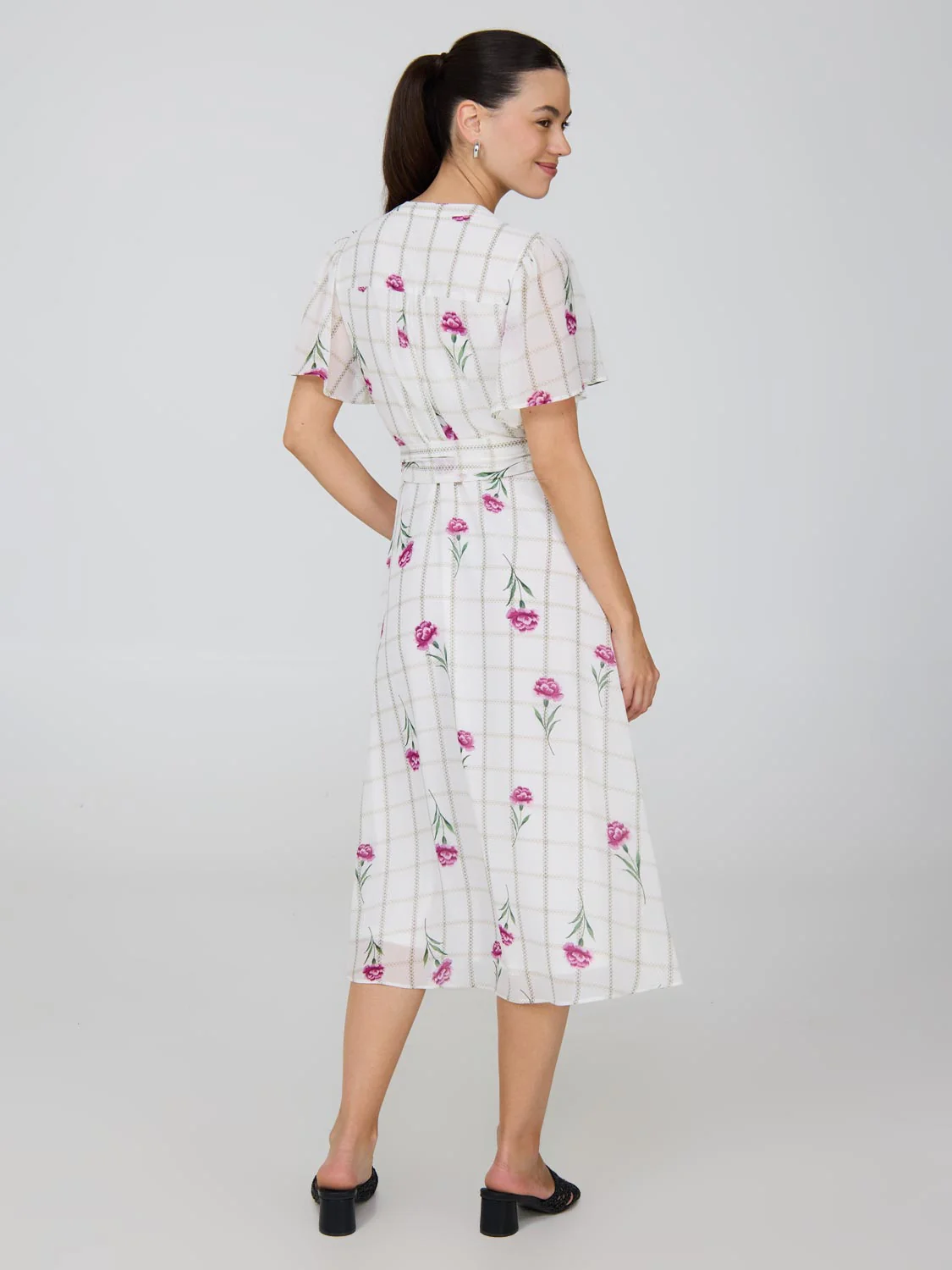 Floral Split Neck Chiffon Midi Dress - Image 2