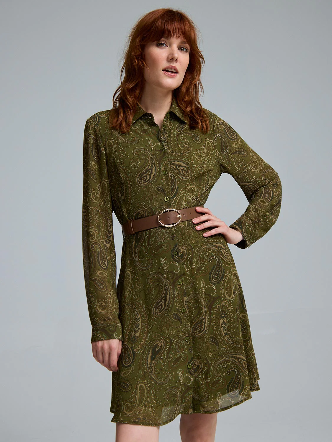 Paisley Print Chiffon Mini Shirt Dress - Image 3