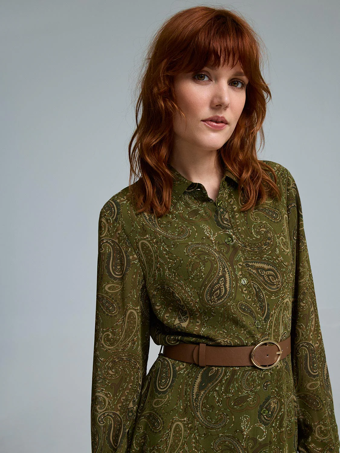 Paisley Print Chiffon Mini Shirt Dress - Image 4