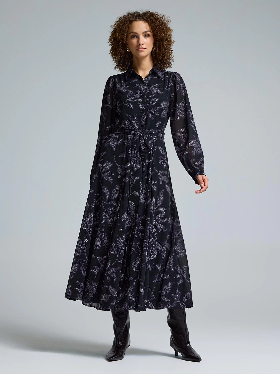 Floral Chiffon Maxi Shirt Dress