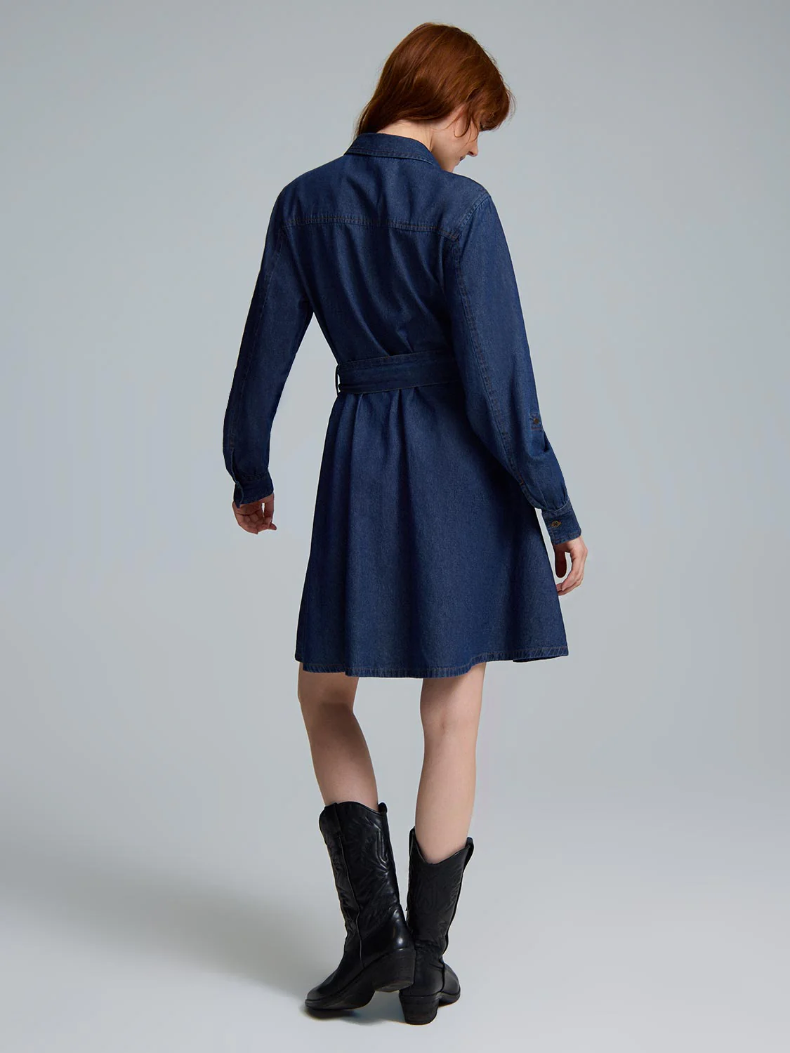 Cotton Denim Mini Shirt Dress - Image 2