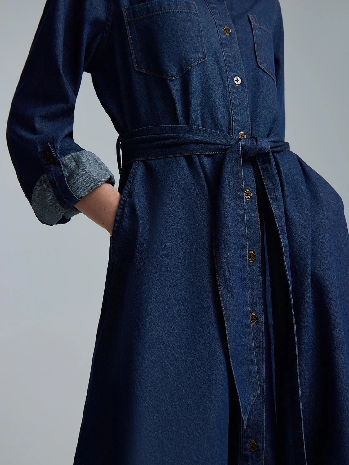 Cotton Denim Mini Shirt Dress - Image 4