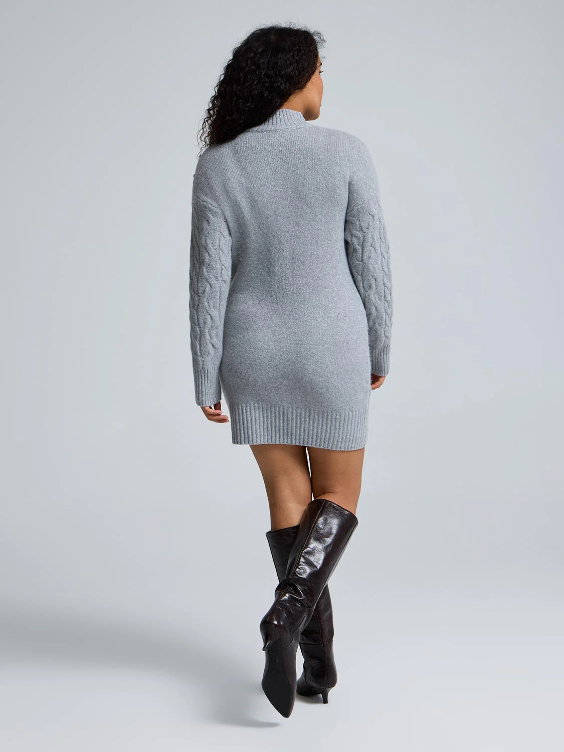 Mock Neck Cable Knit Sweater Dress - Image 2