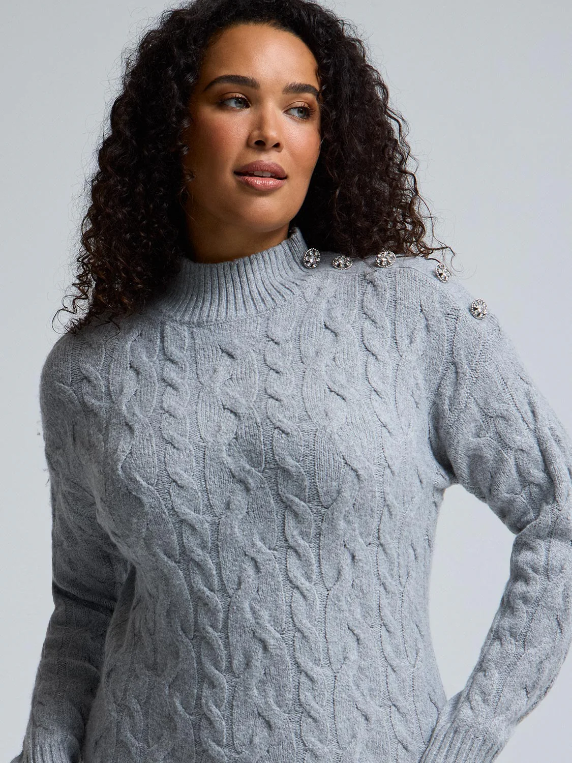 Mock Neck Cable Knit Sweater Dress - Image 3