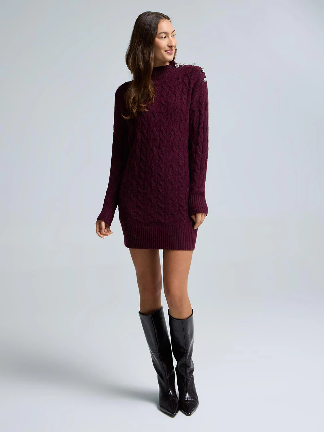 Mock Neck Cable Knit Sweater Dress - Image 9