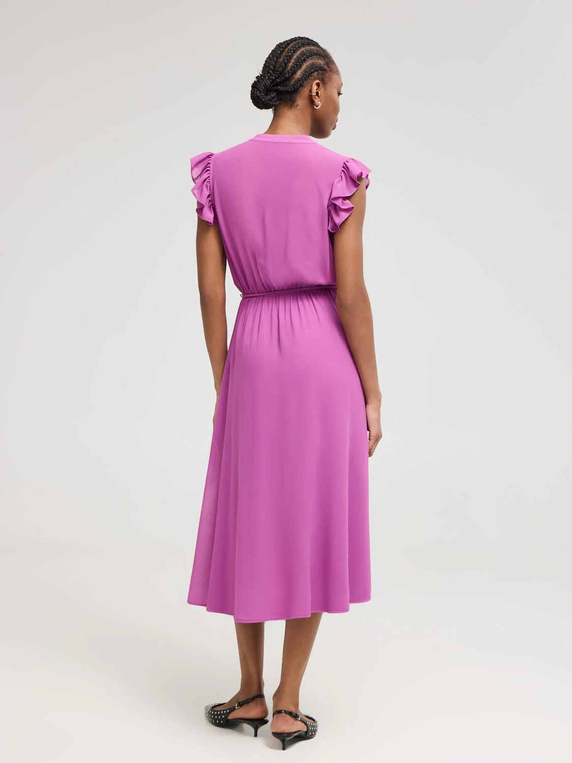 Sleeveless Split Neck Chiffon Midi Dress - Image 3