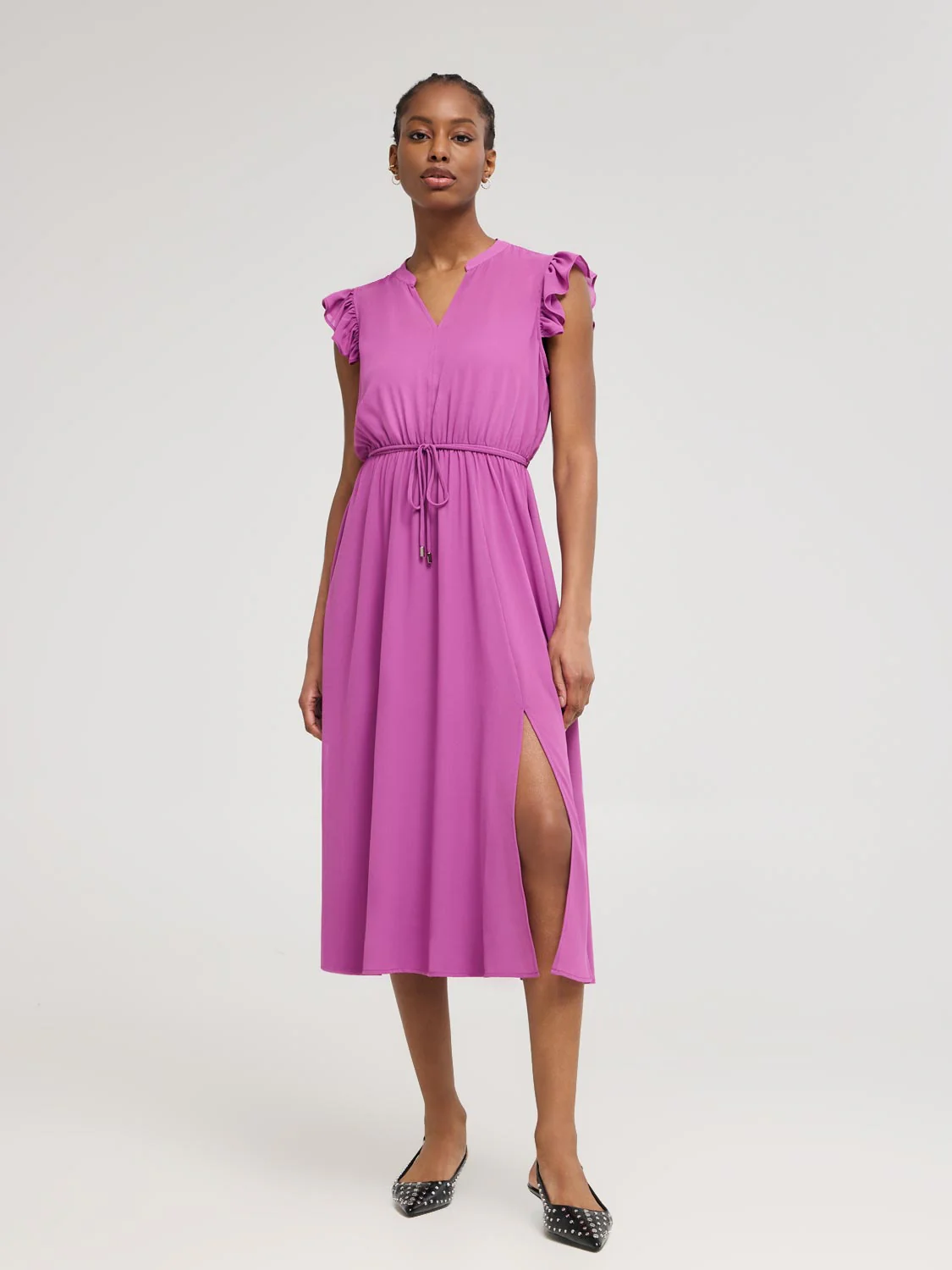 Sleeveless Split Neck Chiffon Midi Dress - Image 4