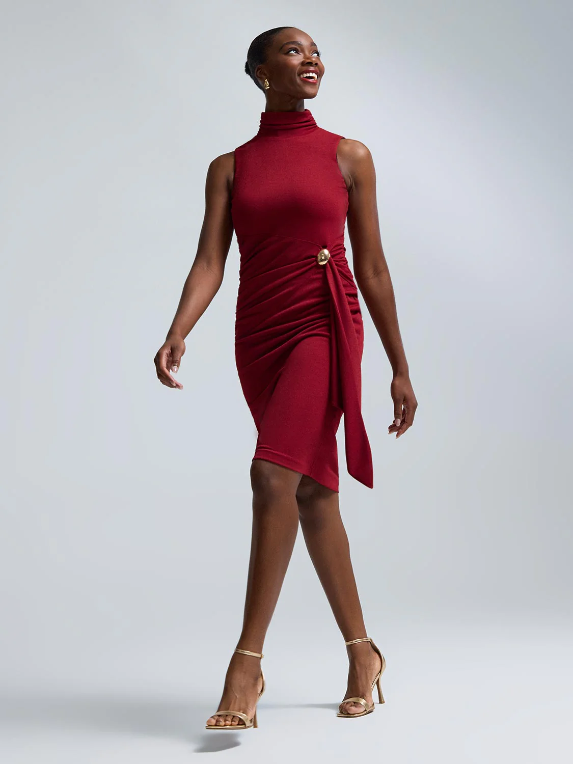 Sleeveless Mock Neck Draped Dress - Image 2