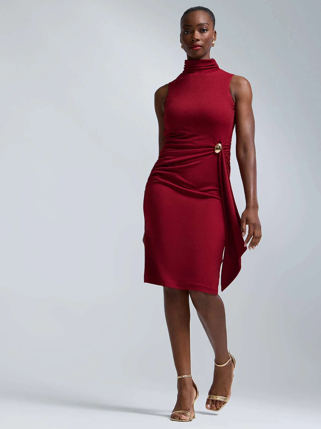 Sleeveless Mock Neck Draped Dress - Image 5