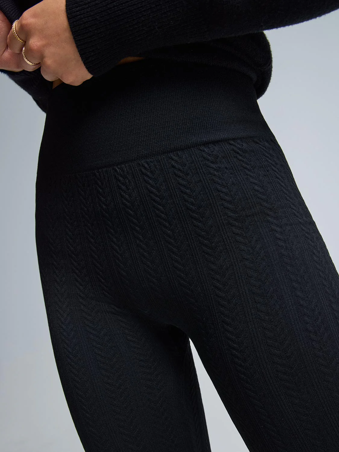 Cable Knit Fleece Lined Seamless Leggings - Image 3