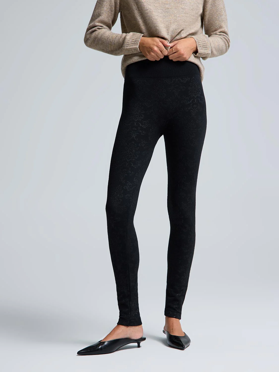 Embossed Baroque Fleece-Lined Leggings - Image 3