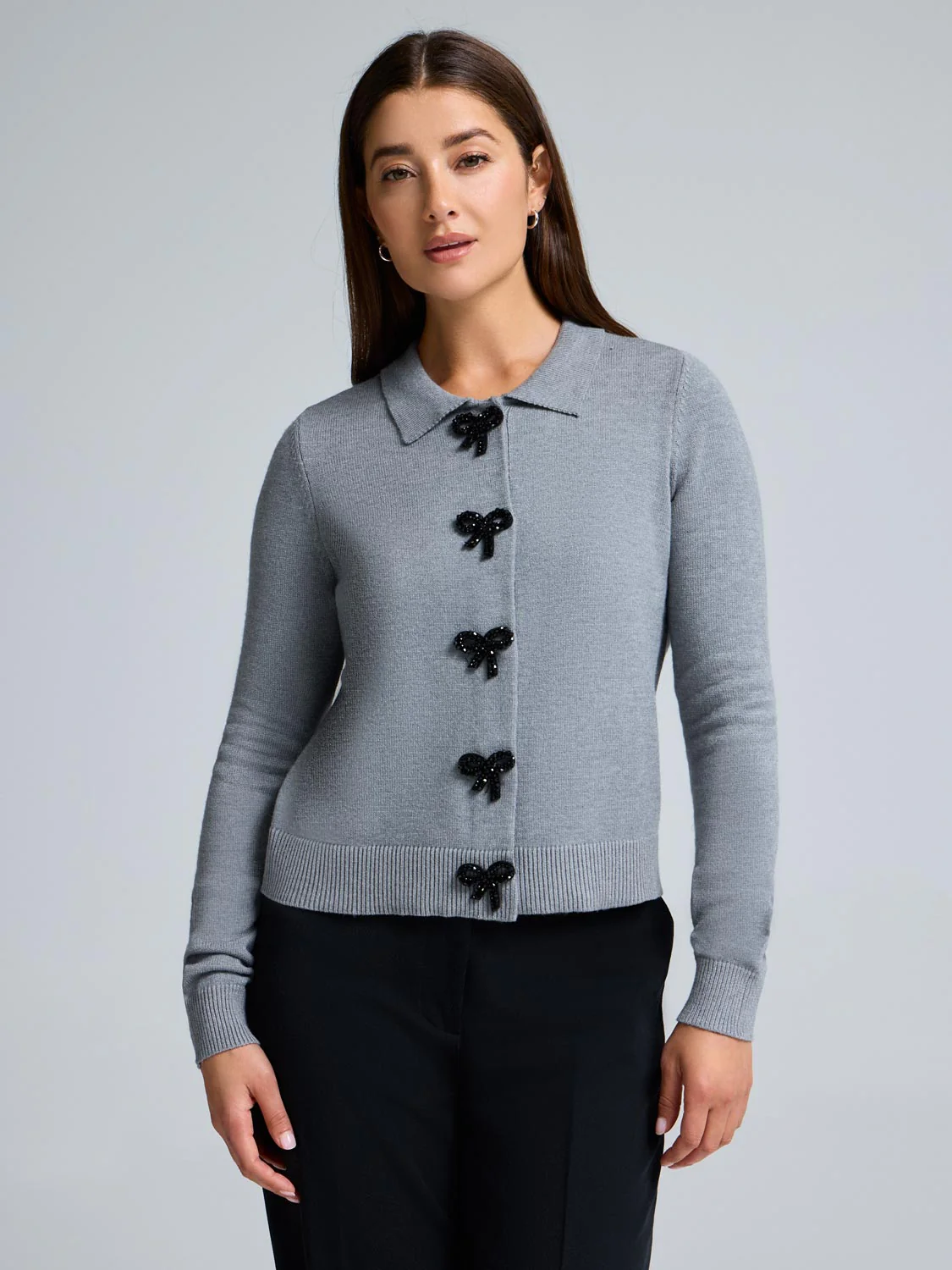 Bow-Button Collared Cardigan - Image 3