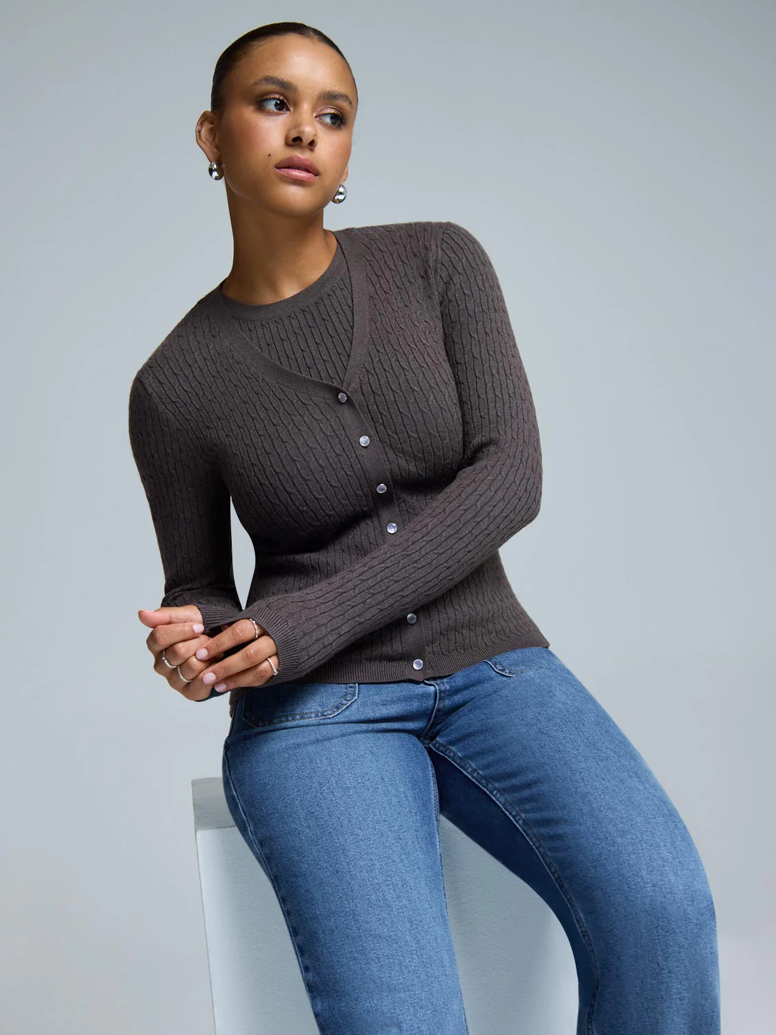 Cable Knit Button-Front Cardigan - Image 7