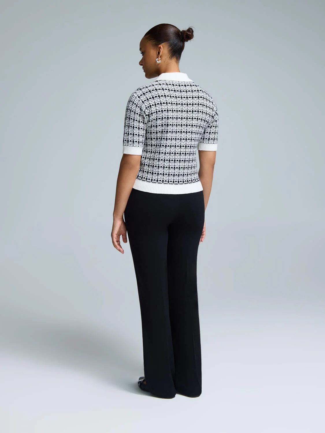 Short Sleeve Button-Up Bouclé Sweater - Image 4