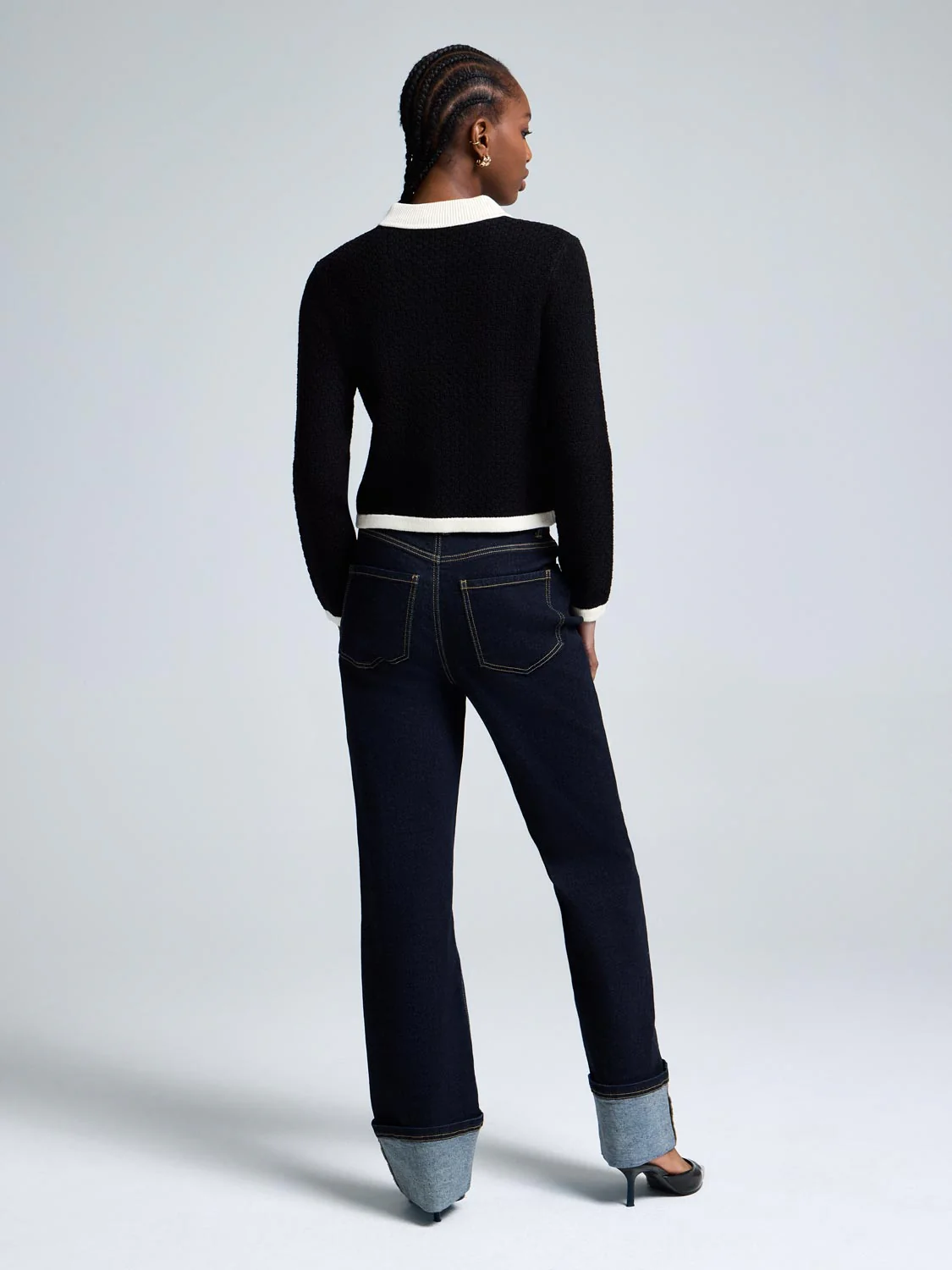 Contrast Collared Basketweave Cardigan - Image 3